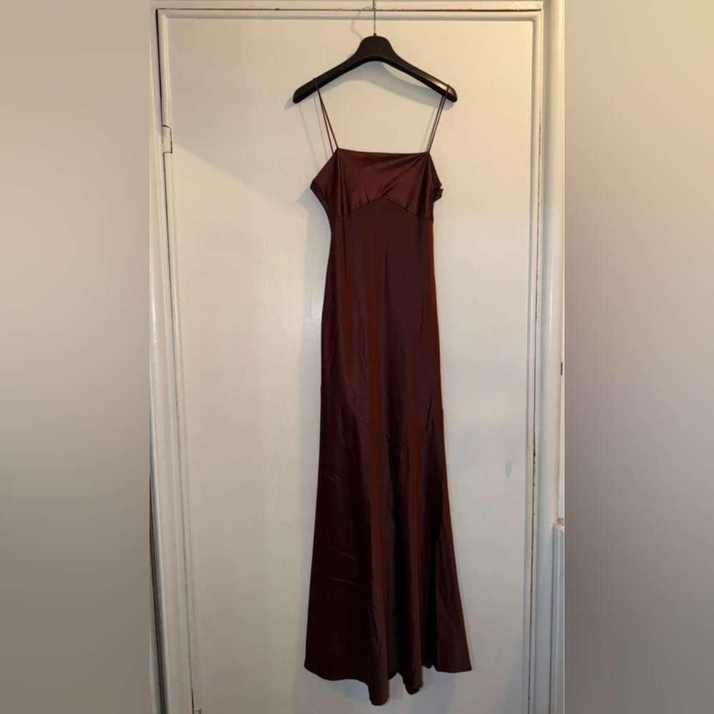 Elegant Brown Spaghetti Strap Dress